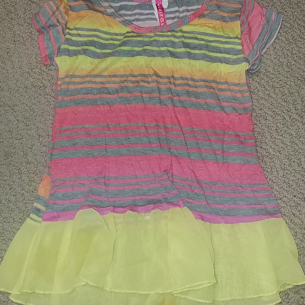 Girls Striped Summer Sheer Ruffle Top 7/8